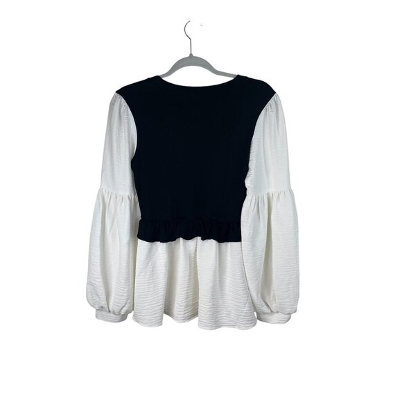 Patrizia Luca Colorblock Peplum Top Banded Cuffs Shirttail hem - Picture 7 of 10